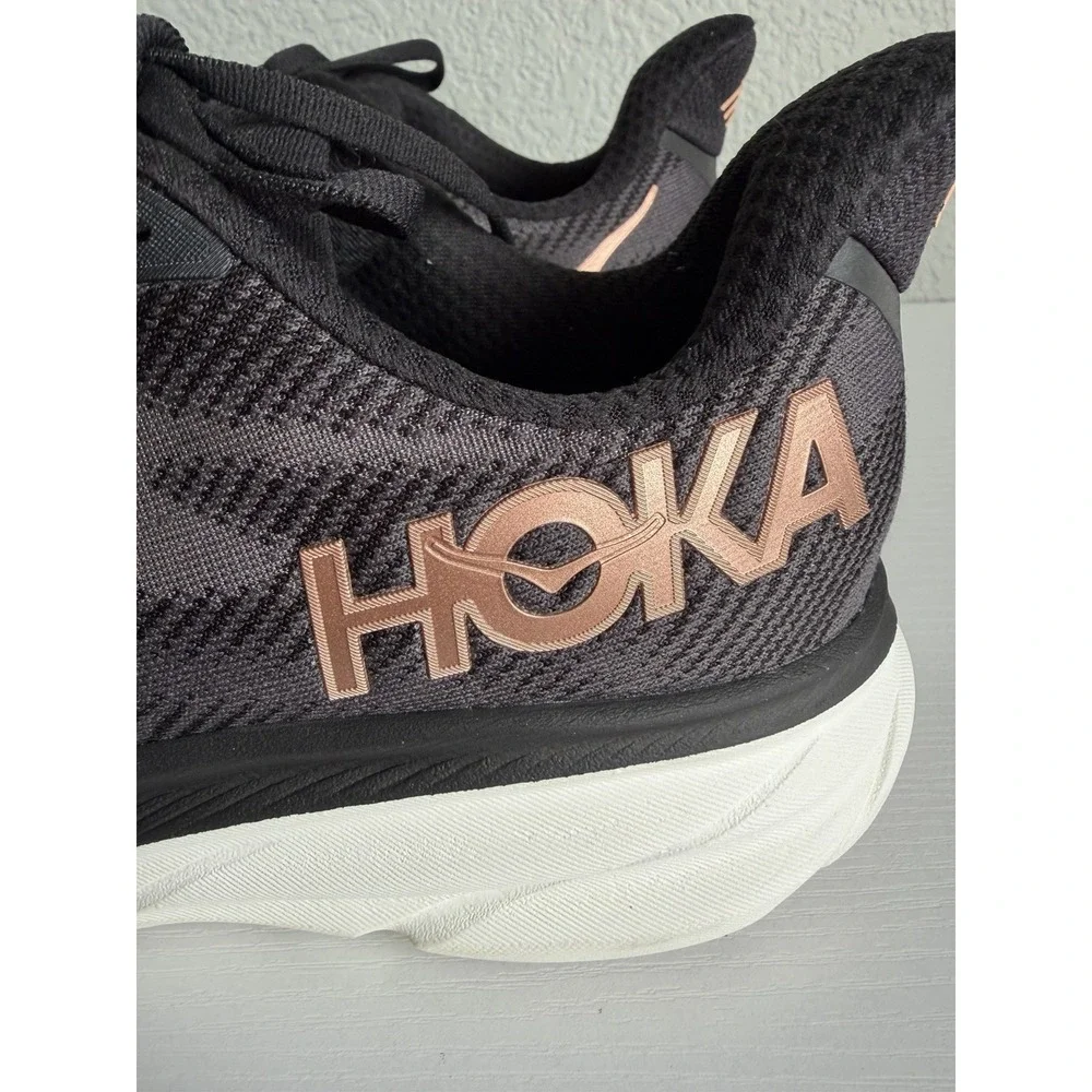 HOKA Clifton 9 Wide Women's 9.5D Black Rose Gold Running Shoes 1132211